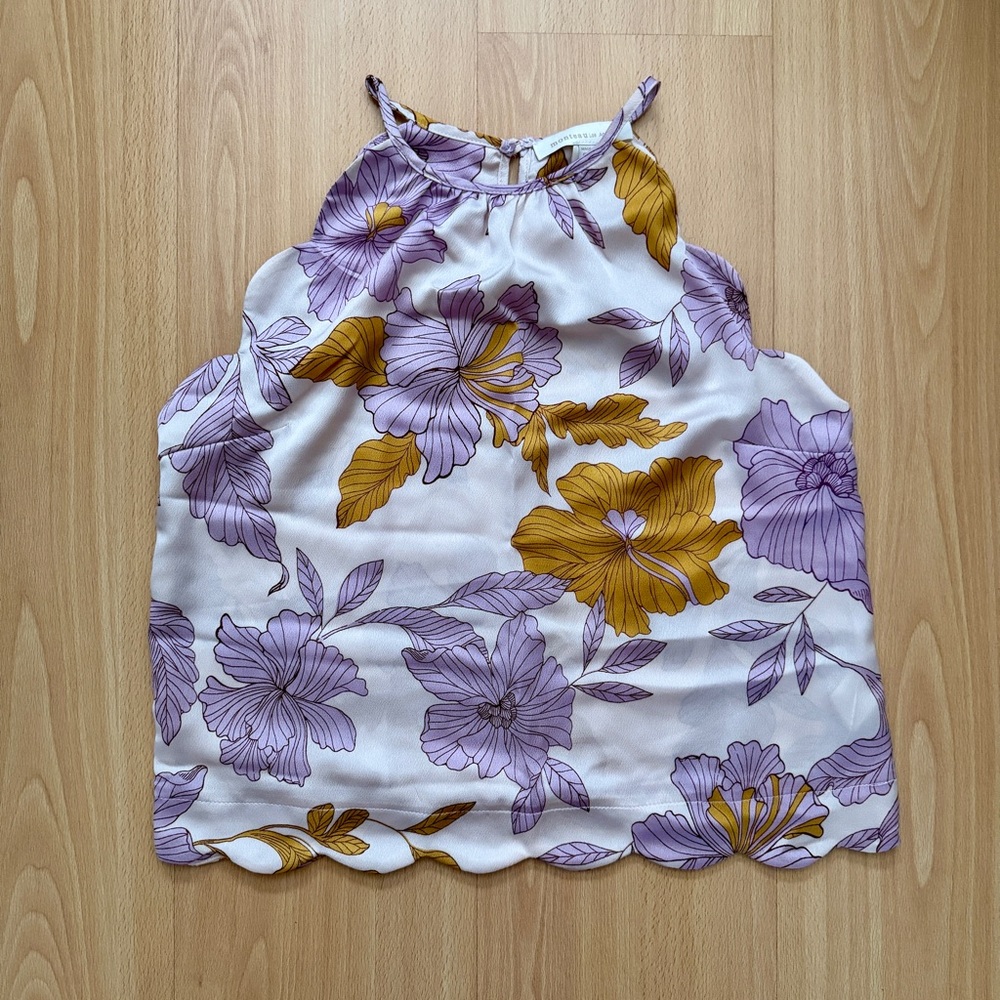 Floral Halter Neck Top - Purple and Gold